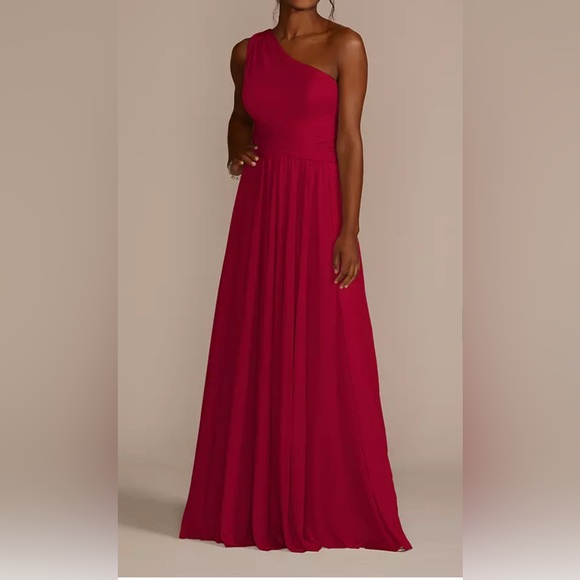 David's Bridal One Shoulder Burgundy Dress - Picture 2 of 2